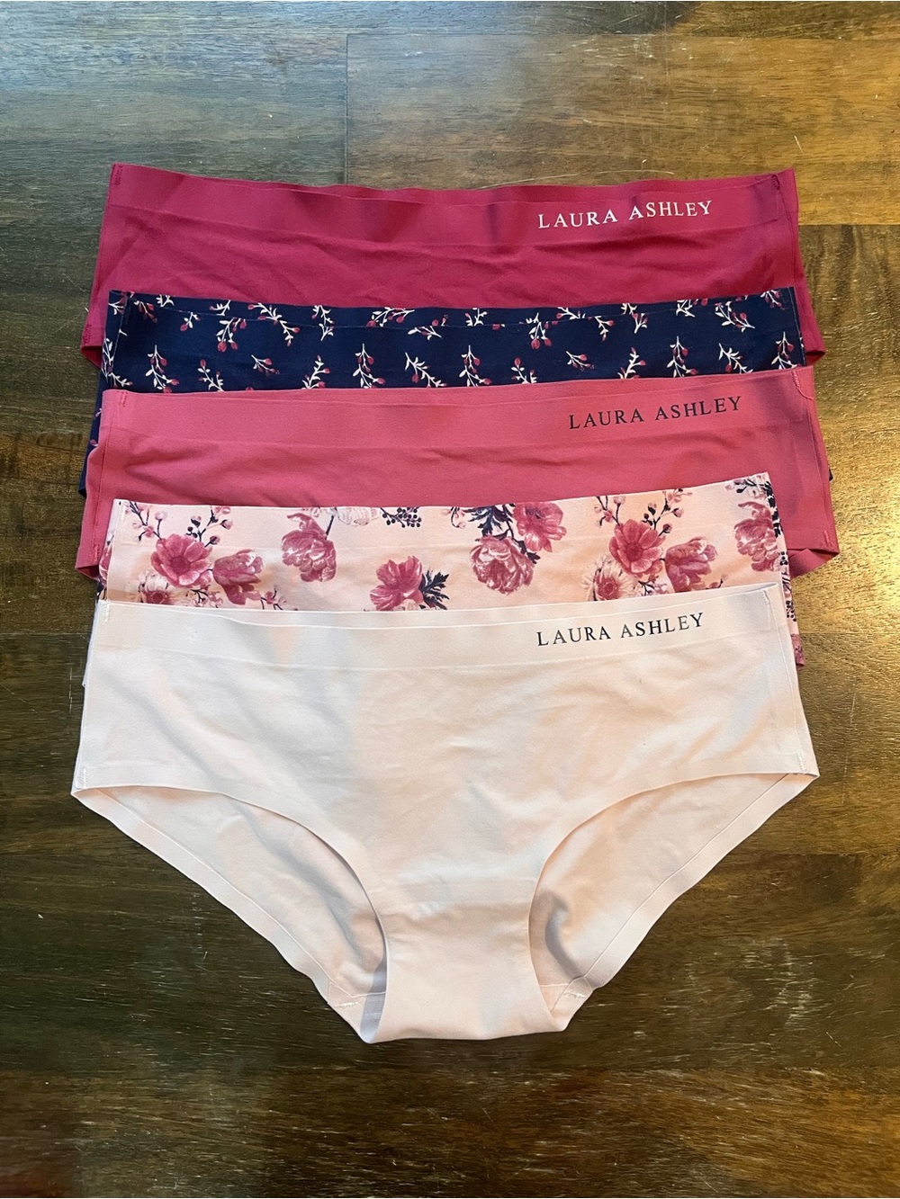 Laura Ashley Women's 5-Pack Seamless Briefs in Burgundy, Navy, Blush & Floral